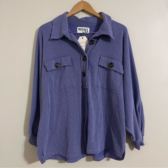 BUCKETLIST Tops - Bucket list CALL ME COZY PERIWINKLE BUTTON UP TOP